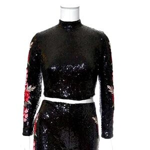 2 piece sequin pants set - Brand New with tags - floral appliqué sleeves